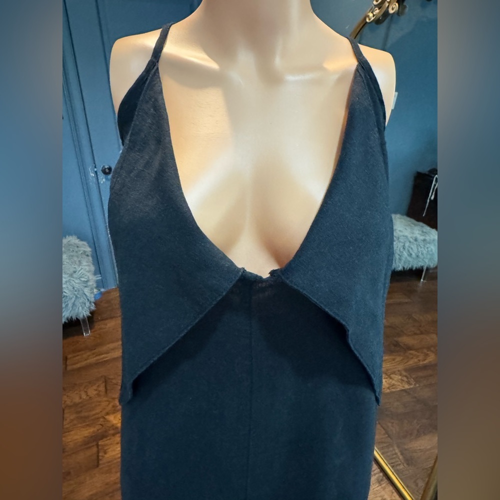 Old Navy Linen Blend Jumpsuit Black Wide Leg Strappy Pockets L Tall - Picture 4 of 6
